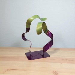 sculpture abstraite métal vert violet