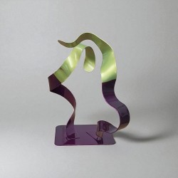 sculpture abstraite métal vert violet