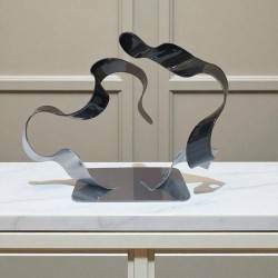 sculpture abstraite métal chrome et noir