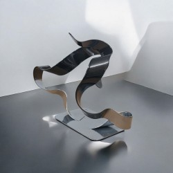 sculpture abstraite métal chrome et noir