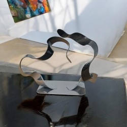 sculpture abstraite métal chrome et noir