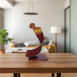 sculpture abstraite en métal orange et rouge