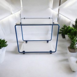 Petit présentoir design artisanale crée et fabriquée en France, modulable, plexiglas et métal peint bleu marine