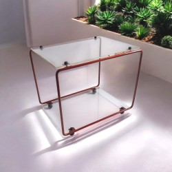 table de chevet plexiglas et métal