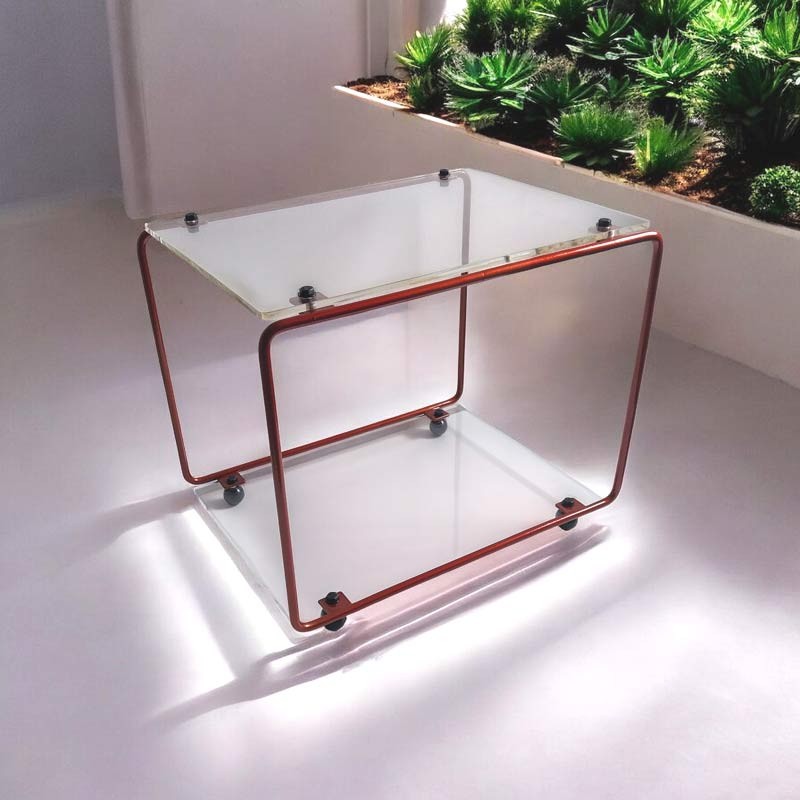 table de chevet plexiglas et métal