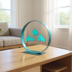 Sculpture abstraite métal bleu turquoise