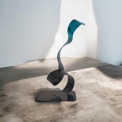 sculpture abstraite métal noir et turquoise