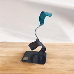 sculpture abstraite métal noir et turquoise