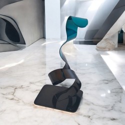 sculpture abstraite métal noir et turquoise