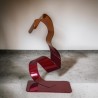 sculpture abstraite métal orange et rouge