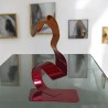 sculpture abstraite métal orange et rouge