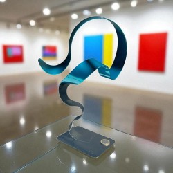 sculpture métal ruban torsadé turquoise et noir