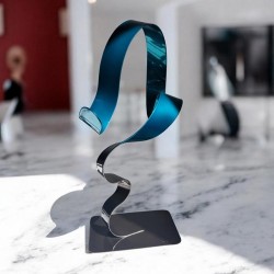 sculpture métal ruban torsadé turquoise et noir