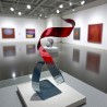 sculpture abstraite métal rouge noir