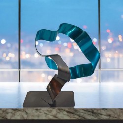 sculpture métal ruban torsadé turquoise et noir
