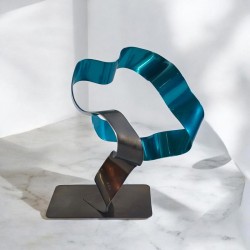 sculpture métal ruban torsadé turquoise et noir