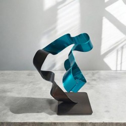 sculpture métal ruban torsadé turquoise et noir