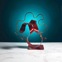 sculpture abstraite métal rouge et orange