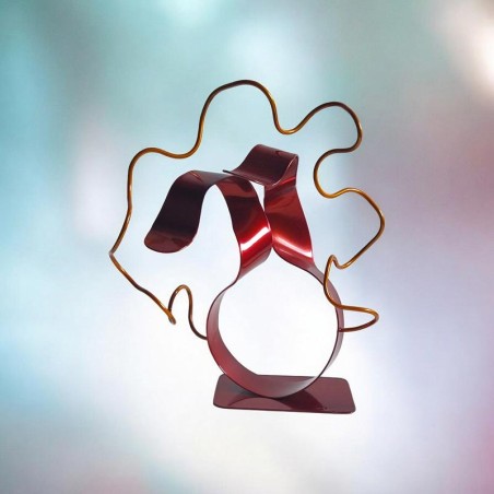sculpture abstraite métal rouge et orange