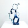 sculpture abstraite métal bleu marine et bleu turquoise