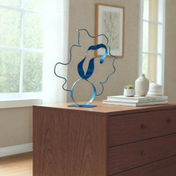 sculpture abstraite métal bleu marine et bleu turquoise