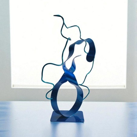 sculpture abstraite métal bleu marine et bleu turquoise