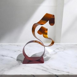 sculpture abstraite contemporaine métal rouge et orange