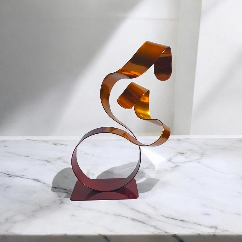 sculpture abstraite contemporaine métal rouge et orange