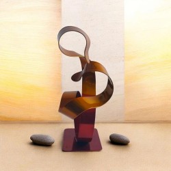 sculpture abstraite contemporaine métal rouge et orange