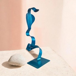 sculpture abstraite serpent en métal bleu turquoise