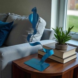 sculpture abstraite serpent en métal bleu turquoise