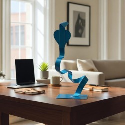 sculpture abstraite serpent en métal bleu turquoise