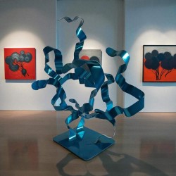 sculpture abstraite métal bleu turquoise
