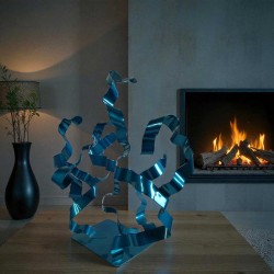 sculpture abstraite métal bleu turquoise