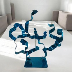 sculpture abstraite métal bleu turquoise