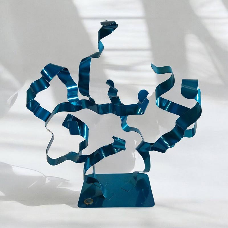 sculpture abstraite métal bleu turquoise