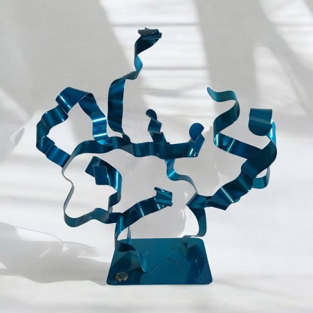 sculpture abstraite métal bleu turquoise