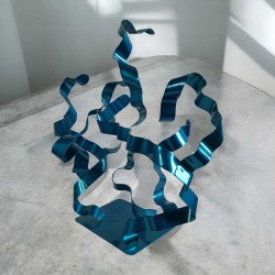 sculpture abstraite métal bleu turquoise