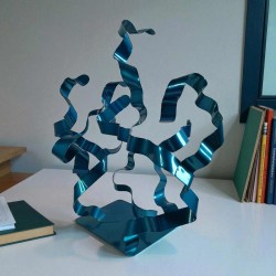 sculpture abstraite métal bleu turquoise