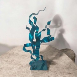 sculpture abstraite métal bleu turquoise