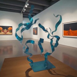 sculpture abstraite métal bleu turquoise