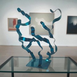 sculpture abstraite métal bleu turquoise