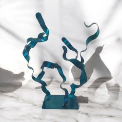 sculpture abstraite métal bleu turquoise