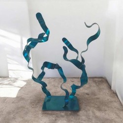 sculpture abstraite métal bleu turquoise