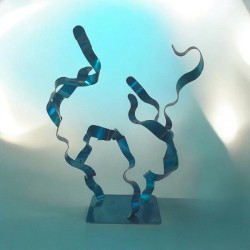 sculpture abstraite métal bleu turquoise