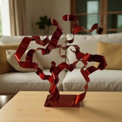 sculpture abstraite métal rouge