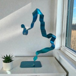 sculpture abstraite métal bleu turquoise