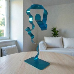 sculpture abstraite métal bleu turquoise