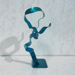 sculpture abstraite métal bleu turquoise