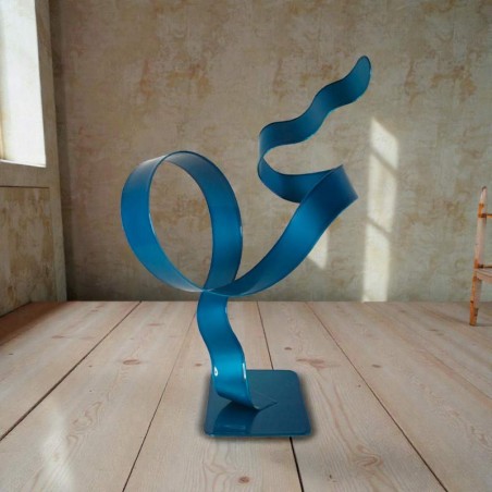 sculpture abstraite métal bleu turquoise